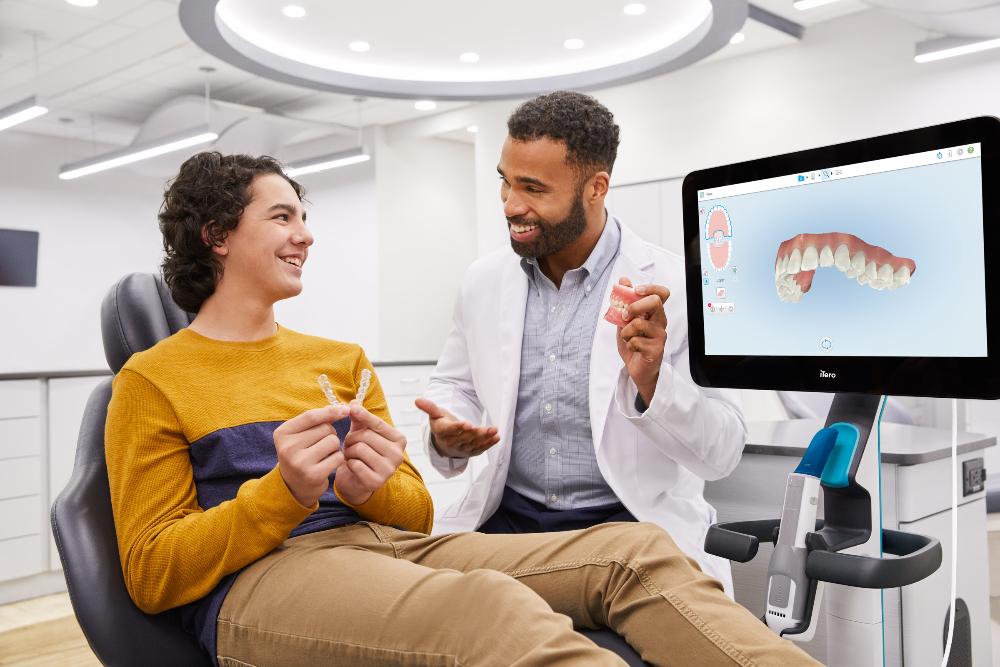 A patient being evaluated for Invisalign