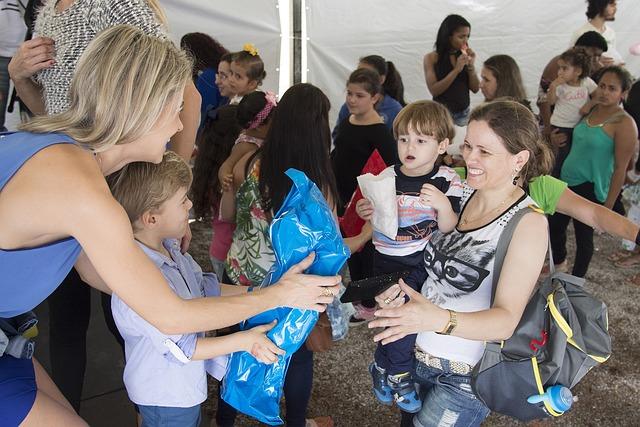Giving out supplies at a charity event