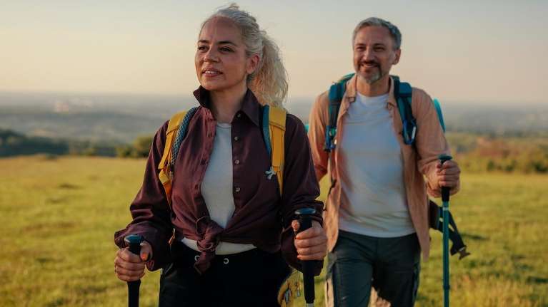 An older couple hiking in bucks county